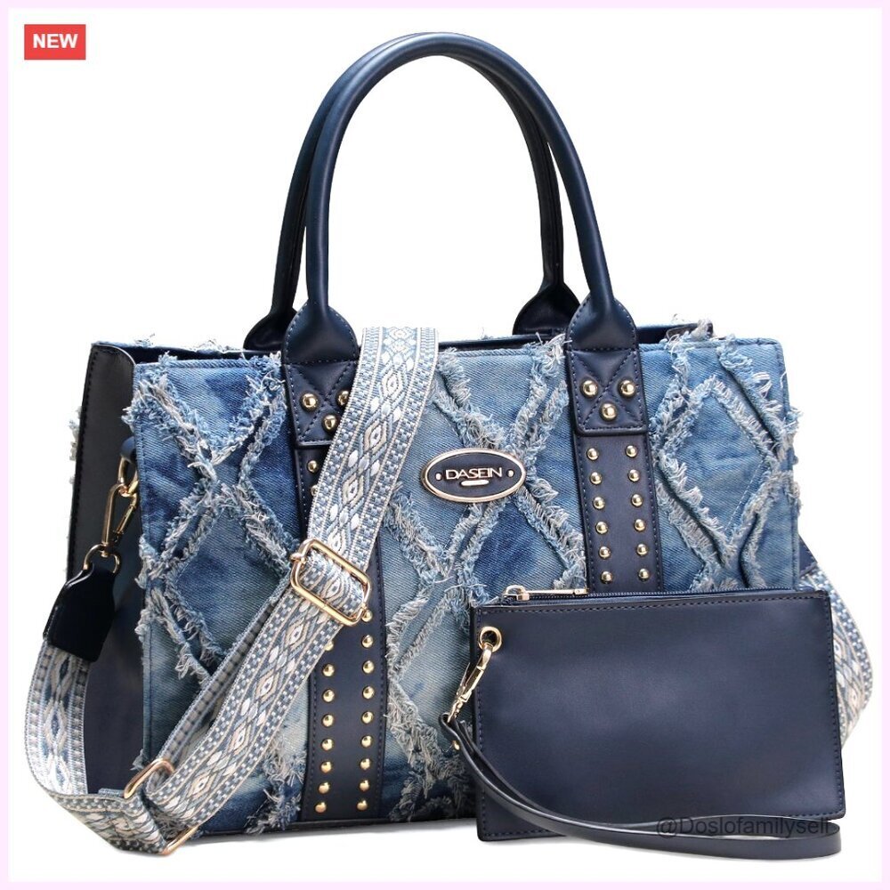 Vegan Leather Tote Satchel Shoulder Bag Set with Wallet and Cosmetic Bag